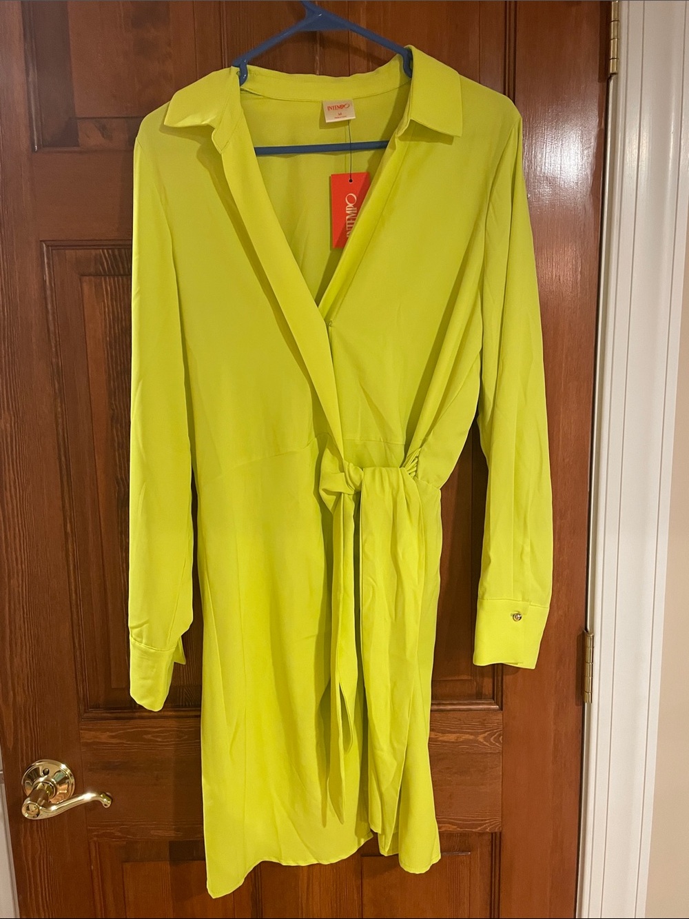 Neon Lime Long-Sleeve Tie-Waist Dress